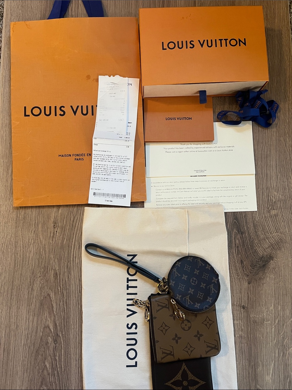 4 piece set Louis Vuitton Trio Reverse Monogram Pouches & Strap Box Bag Receipt - Picture 6 of 13